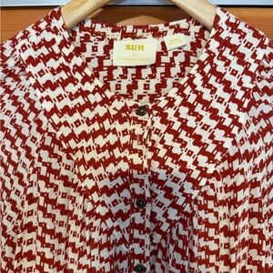 Maeve Orange and White Geometric Button Front Blouse